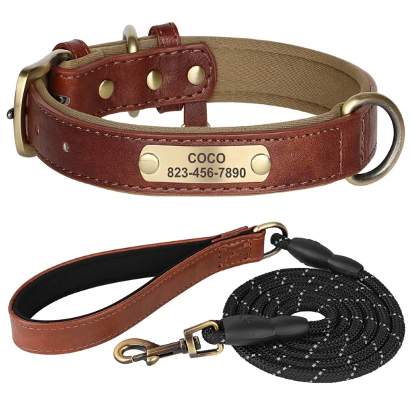 Personalized PU Leather Dog Collar Set