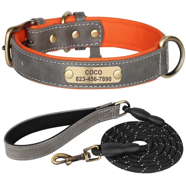 Personalized PU Leather Dog Collar Set
